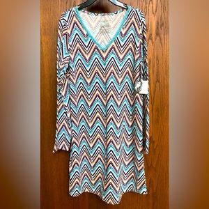 Jaclyn Smith Women's Southwestern Style Midi Dress Gown V-Neck Long Sleeve Small